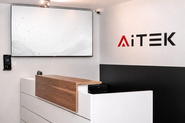 Espace de réception à l'intérieur du siège d'AITEK.